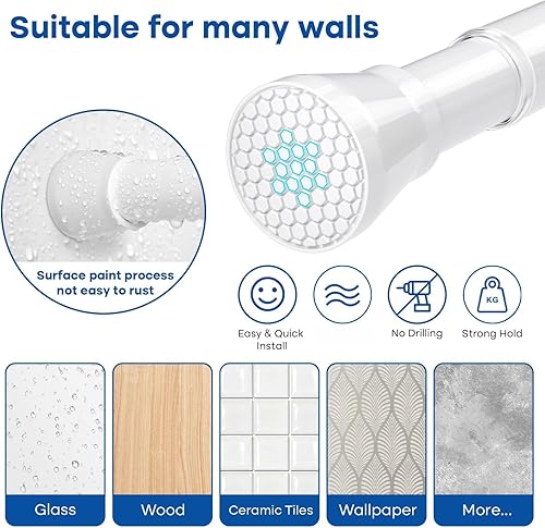 Miniatura 4 de Barras de tensión para ventanas de 28 a 48 pulgadas, paquete de 2 barras de cortina de resorte, sin perforación, barra de tensión blanca, barras de