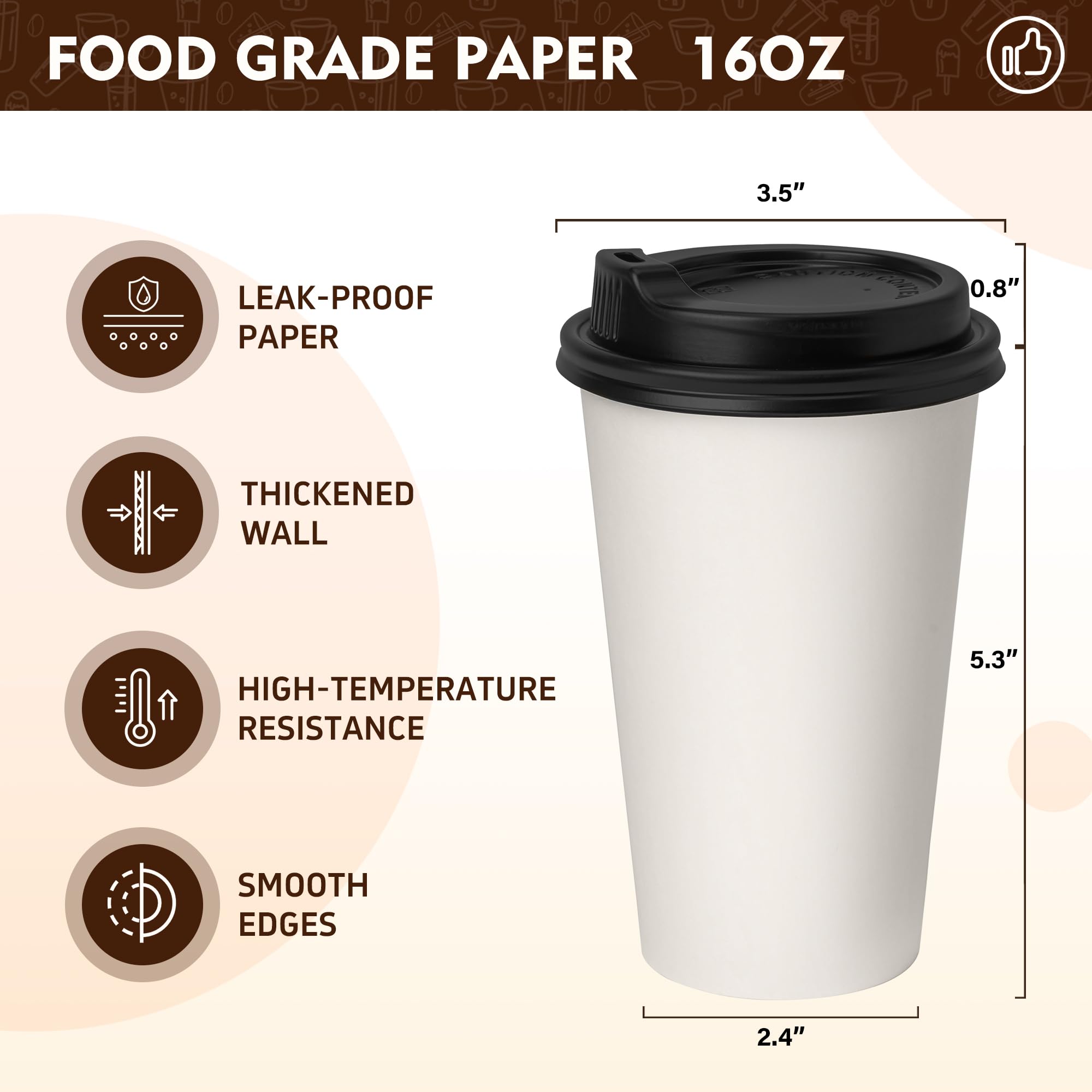 YEEHAW 16 oz Disposable Coffee Cups with Lids 100 Pack — Amazon image 2
