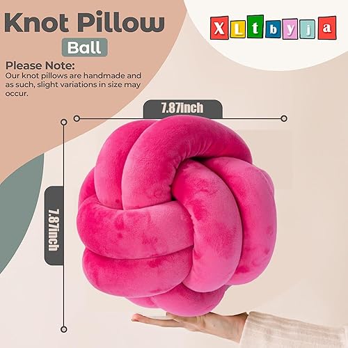 Miniatura 2 de Bola de almohada de nudo rosa intenso, cojín redondo suave para decoración del hogar, almohada pequeña decorativa para el hogar, almohada de felpa