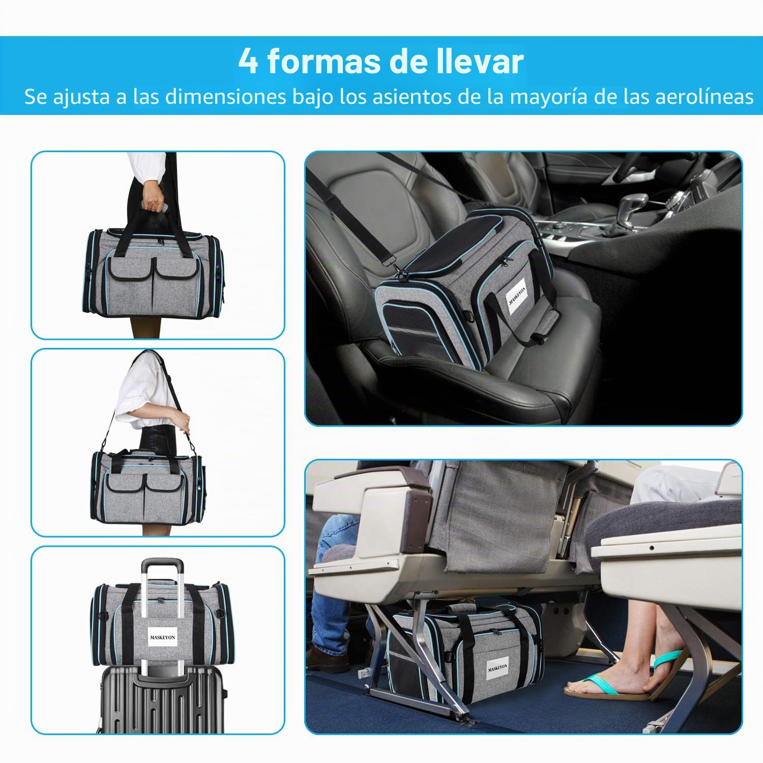 Transportador de mascotas aprobado por aerolíneas, transportador grande y suave para mascotas, transportador plegable de 4 lados expandible para gatos con almohadilla de forro polar extraíble