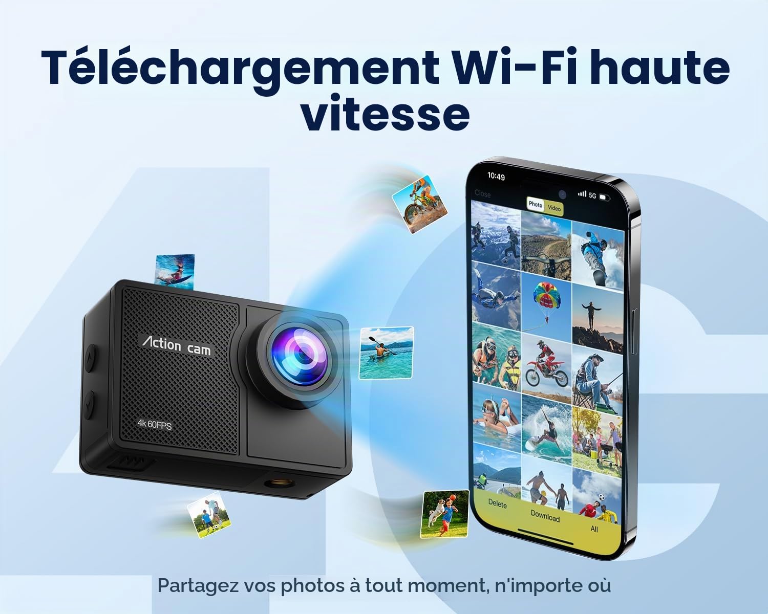 4K60FPS Caméra Sport 48MP Caméra d'action avec 128GB Carte,40M Caméras Étanche,EIS Caméra sous-Marine 170° avec WiFi Télécommande,2 * 1350 mAh Divers Accessoires
