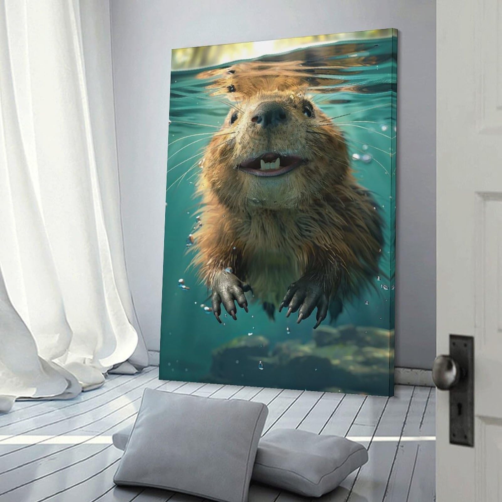 Junmoney Decorative Wall Artwork Beaver Sea, 24x36inch(60x90cm), for Lounge, Bedroom Or Personal Spaces, Gift Idea for Housewarming And Birthdays