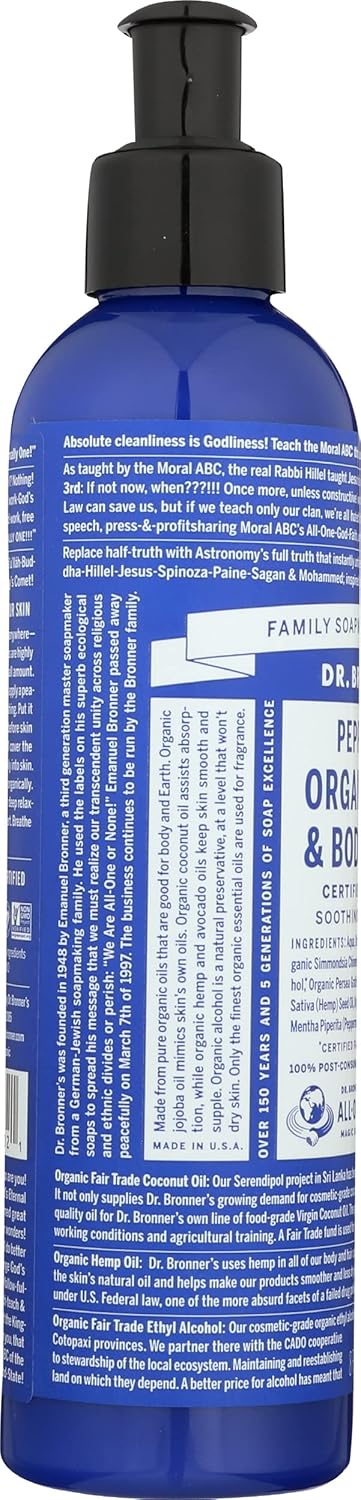 Dr. Bronner's & All-One Organic Lotion for Hands & Body, Peppermint, 8-Ounce Pump Bottle