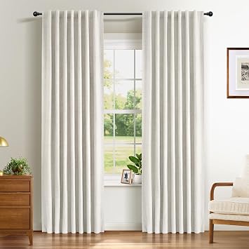 INOVADAY 100% Blackout Curtains 2 Panels, Beige Curtains 50" W x 84" L | Thermal Insulated Curtains, for Bedroom & Living Room, Linen-Look, Back Tab Rod Pocket, Reduces Noise, Black Out Coated Back