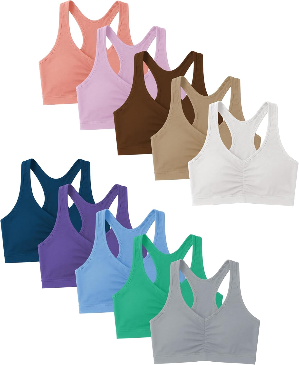 Sexy Basics Women's Cotton Spandex Racer Back Bra | 4 Way Stretch Pullover Workout Sport Bras (Multi-Pack)