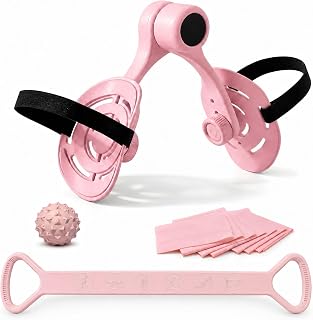 Thigh Trainer for Men & Women,360°Adjustable Pelvic Floor Muscle Trainer, Inner Thigh Exerciser with Massage Ball Set，Resistance Bands for Working Out,Home Fitness Equipment for Hip, Leg, Arm (Pink)