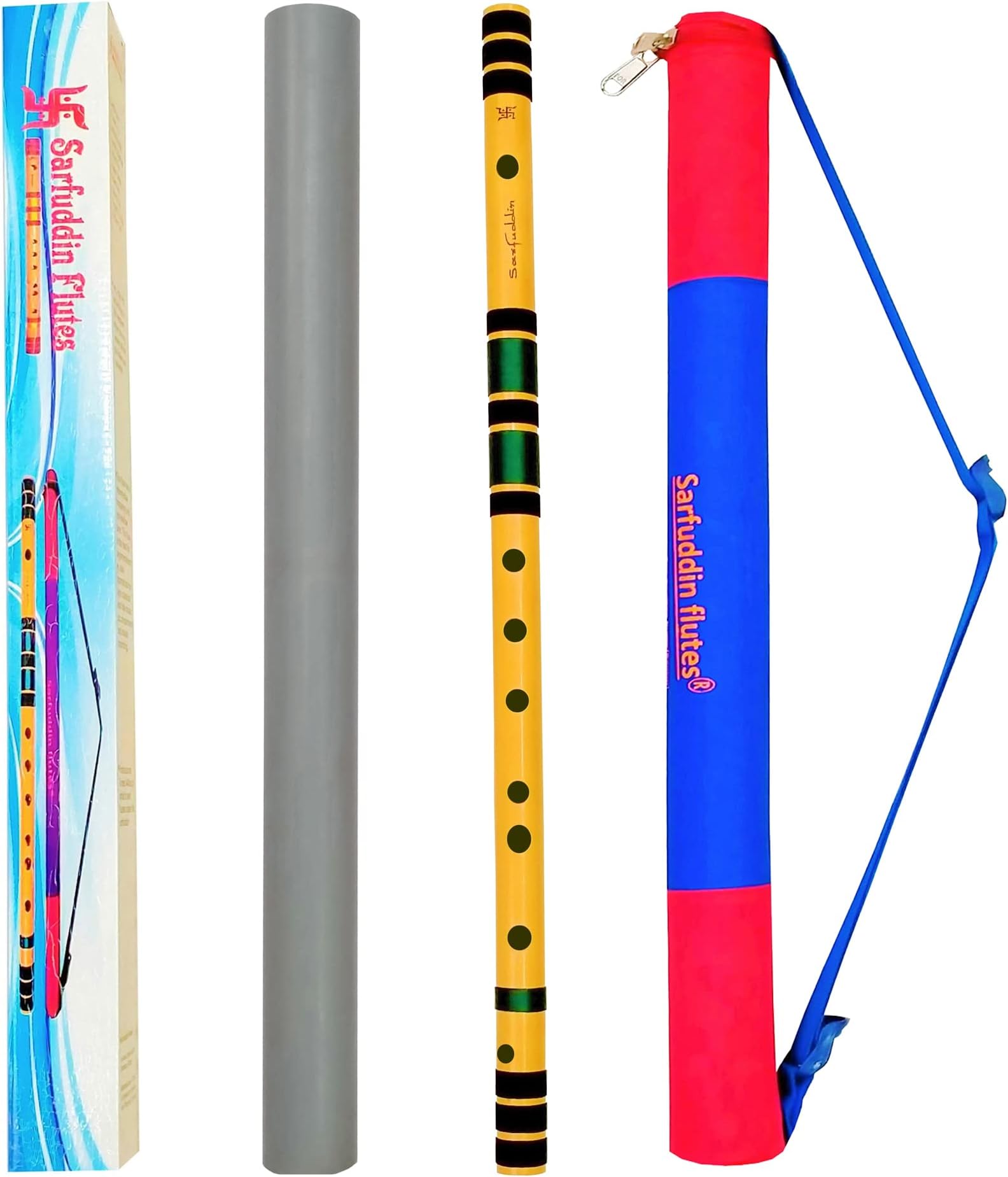 SARFUDDIN flutesC Natural Medium Right Hand Bamboo Flute Bansuri Tuned 440Hz Size 19 inches With Carry Bag