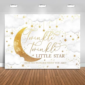 Twinkle Twinkle Little Star Gender Reveal Backdrop Pink or Blue How We Wonder What You are Gender Reveal Background Party Decoration Moon and Star Boy or Girl Banner Grey, 8x6ft