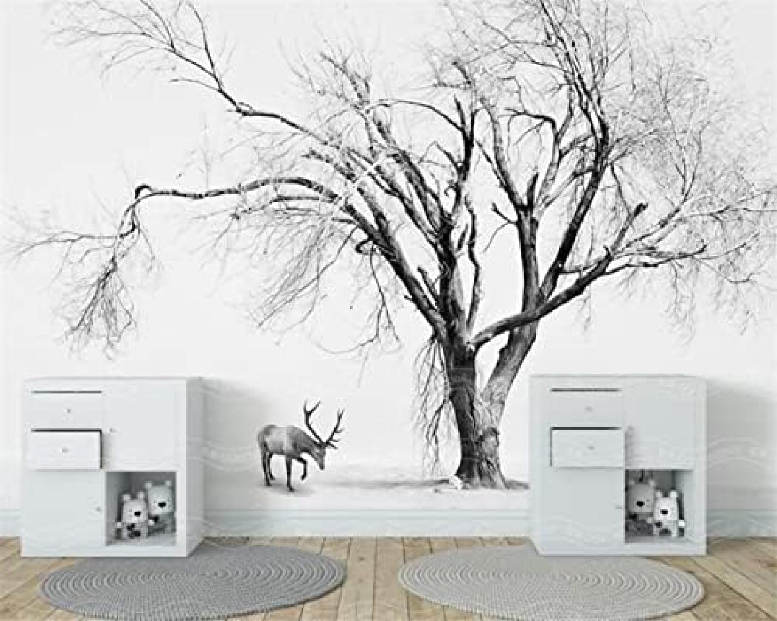 Papier peint 3d intissé arbres abstraits noir et blanc décor salon 150x105