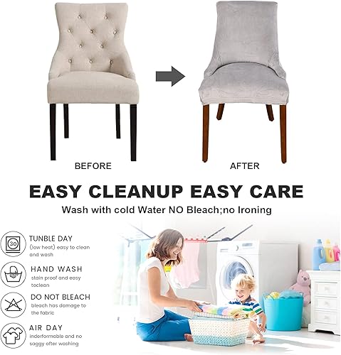 Vista 68 de MIFXIN Funda de terciopelo para silla con respaldo de ala, elástica, lavable, protector de asiento para comedor, banquete, decoración de fiesta