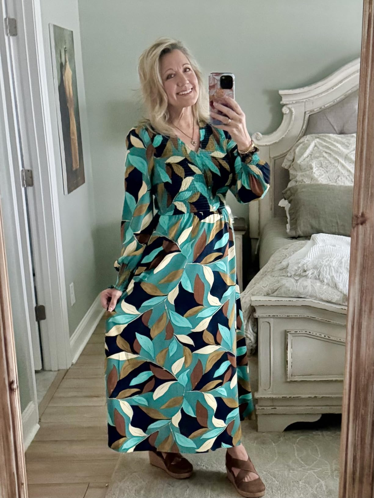 BTFBM Women Fall Wedding Guest Maxi Dresses 2025 Floral V Neck Long Sleeve Boho Long Dress Vacation