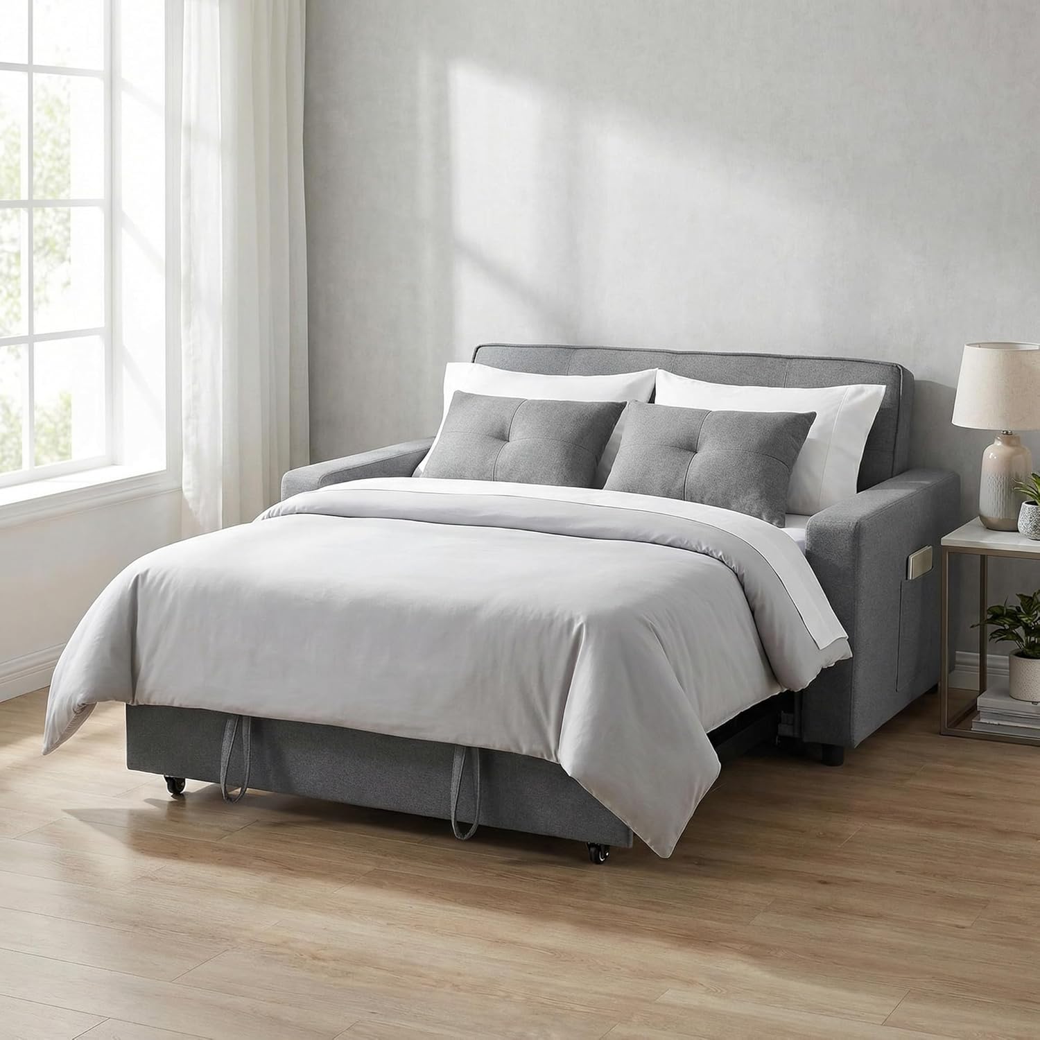 83 Inch Convertible Sofa Bed with Side Pocket, Modular Sectional Couch with Pull Out Bed, L Shaped 2 Seat Sectional Sleeper Sofa for Living Room, Apartment, Black