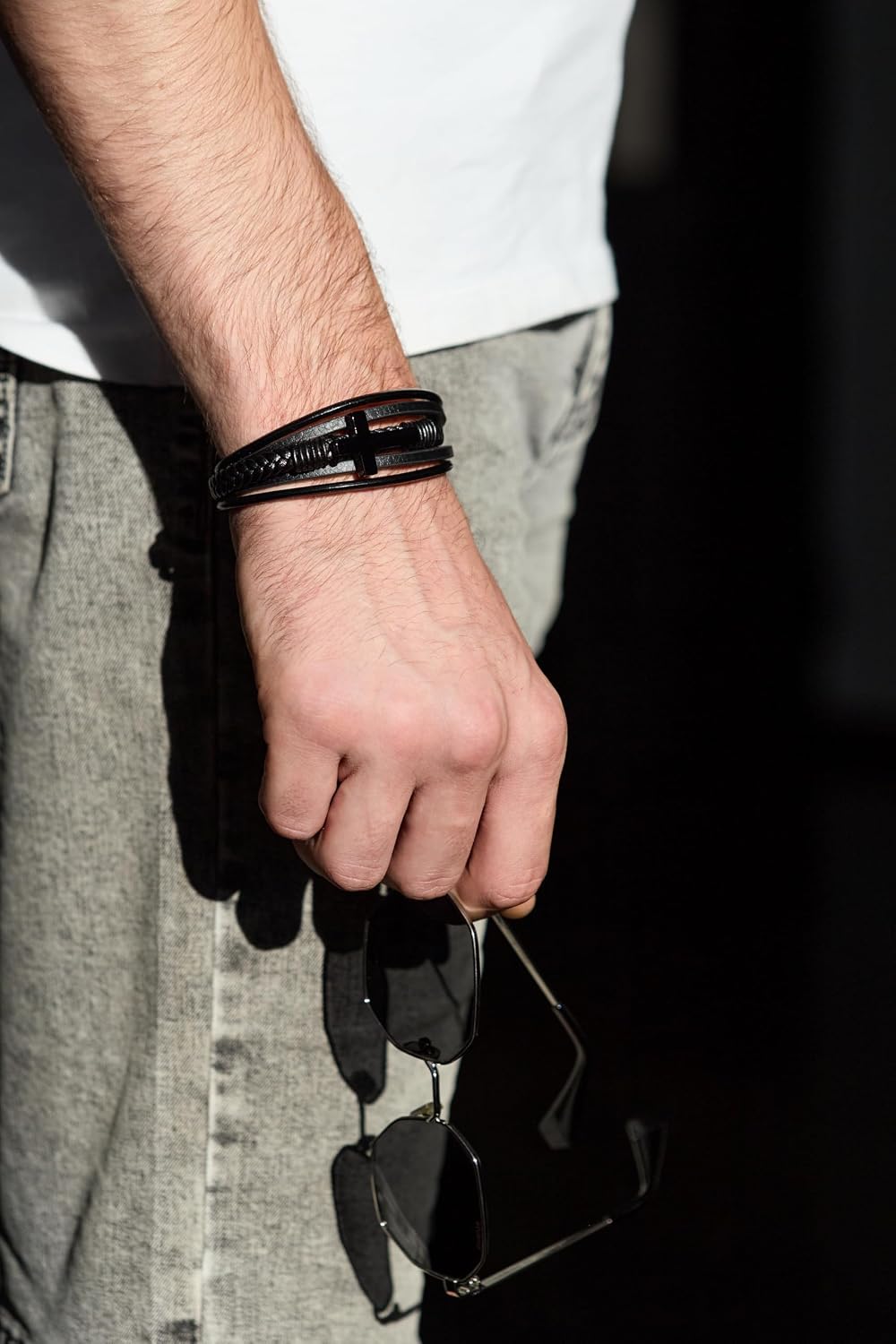 Cross Bracelet for Men - Genuine Leather Religious Bracelets | Stylish Christian Bracelet for Men - Perfect Faith Accessory | Mens Cross Bracelet - Christian Jewelry