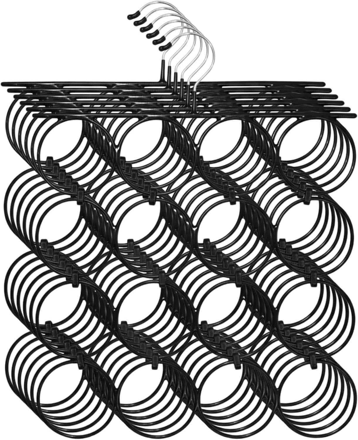Concepts Pack of 6 - Black Folding Scarf Ring Hanger | Metal Accessory Organizer for Scarves, Shawls, Belts, Ties & Closet Storage