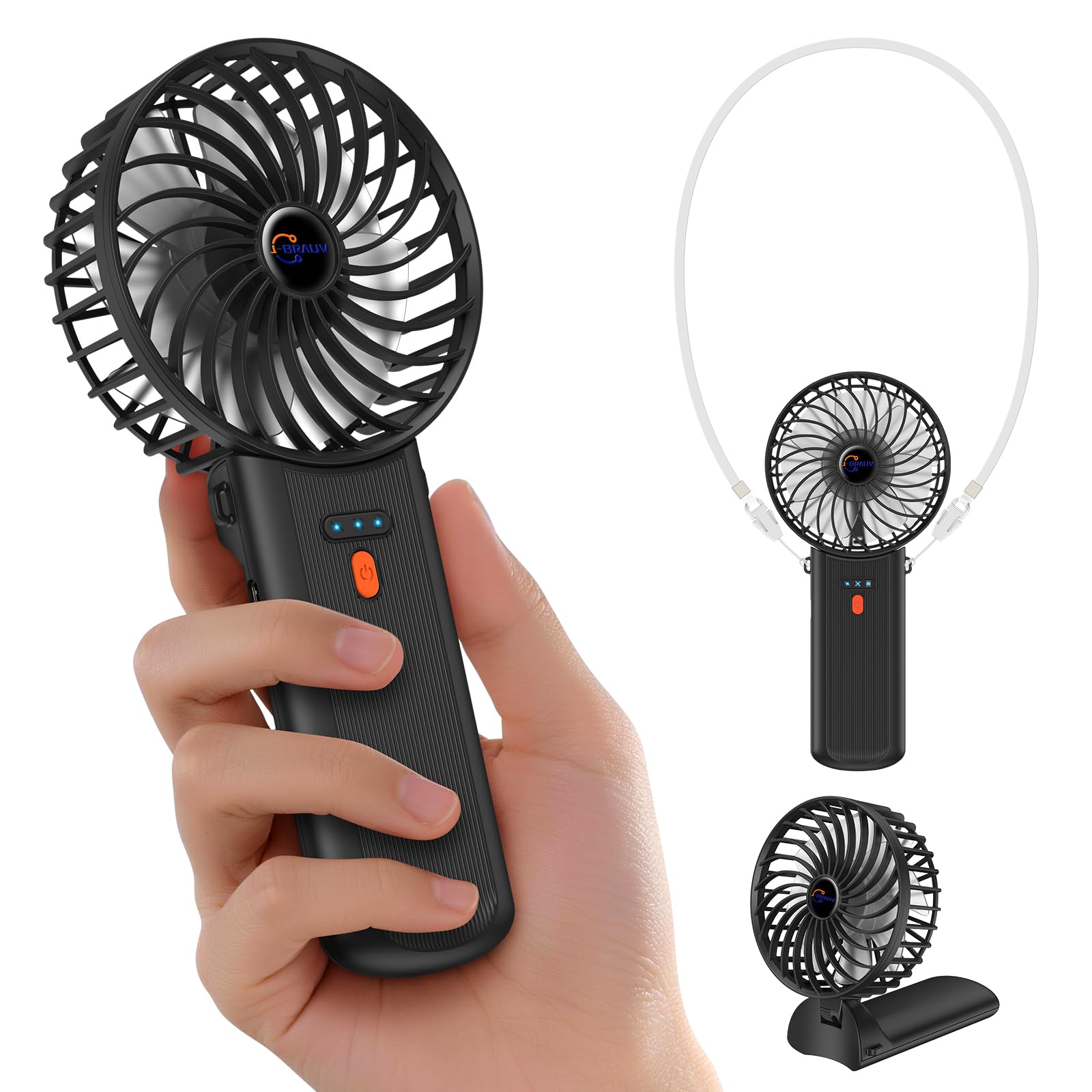 J-BRAUV Handheld Fan Rechargeable Foldable, Portable Mini Fan Handheld with Neck Lanyard, 4 Speeds Cooling Personal Fan, USB Electric Fan Handheld for Outdoor Bush Travel Home Office Bedroom