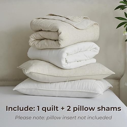 Miniatura 8 de Powdion Colcha de lino francés tamaño Queen, 100% lino frontal, 100% algodón, ropa de cama vintage prelavada para todas las estaciones, colcha