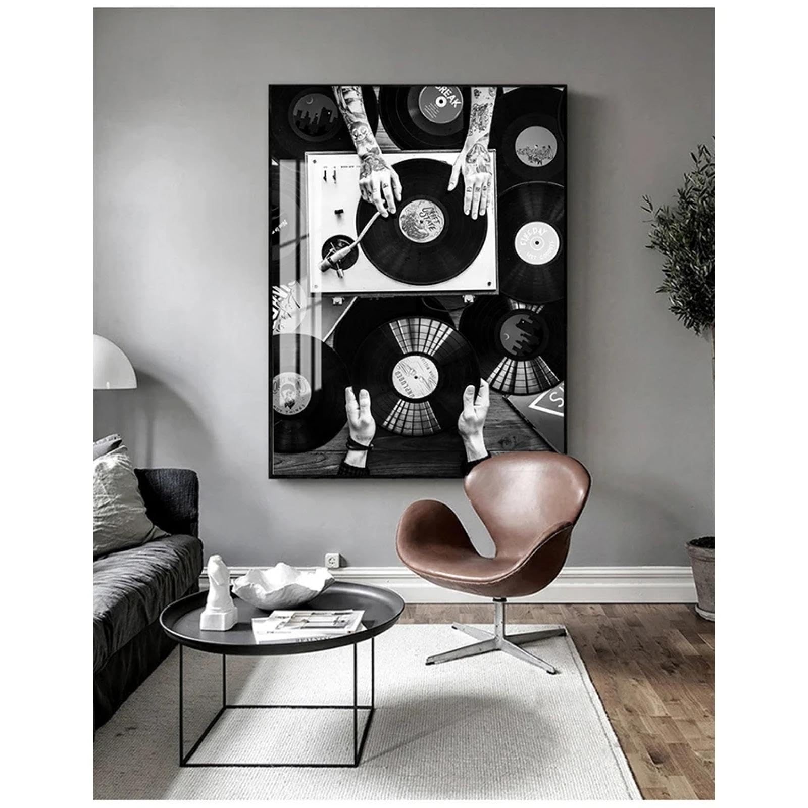 CHAOJIART Dischi in vinile amanti arte da parete tela pittura poster nordico foto vintage nero bianco quadro da parete per soggiorno arredamento 80X120cm InnerFrame