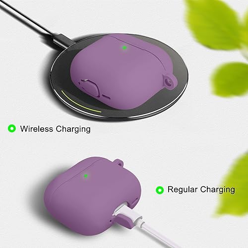 Vista 64 de Funda compatible con AirPods de tercera generación, accesorios de protección de silicona con llavero y kit de limpiador para mujeres y hombres, LED