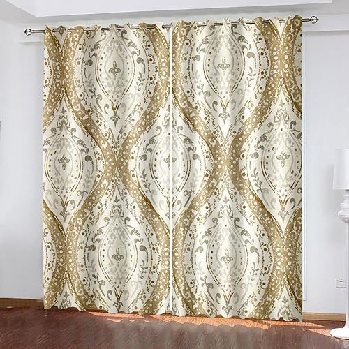 Miniatura 6 de YELDAN Cortinas opacas geométricas de 63 pulgadas de largo para sala de estar, dormitorio, cortinas y cortinas de los años 70, juegos de 2 paneles