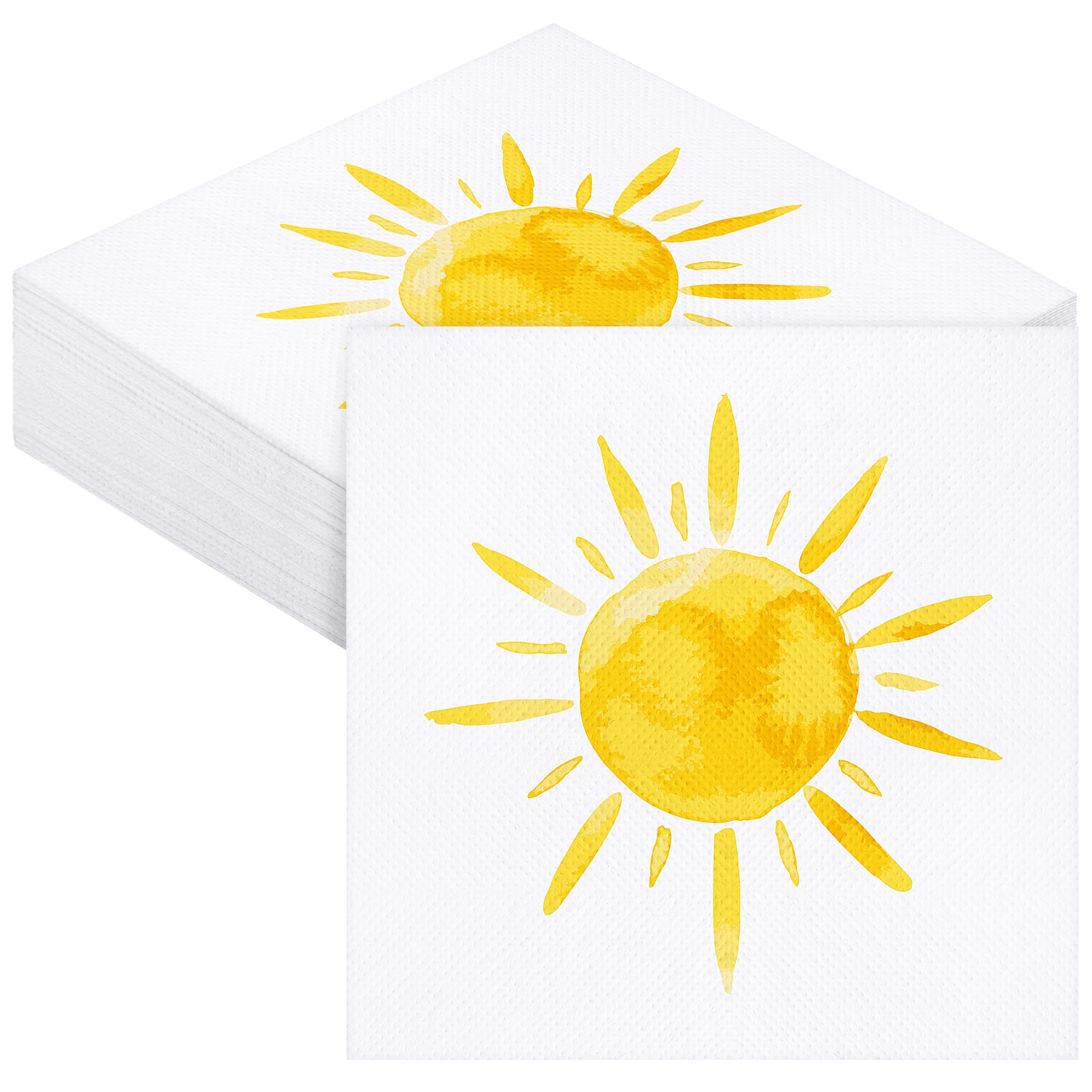 Aodaer Lot de 48 serviettes jetables en papier pour décoration d'anniversaire, cocktail, dîner, 33 x 33 cm, serviettes de table dépliées pour fête d'anniversaire au soleil
