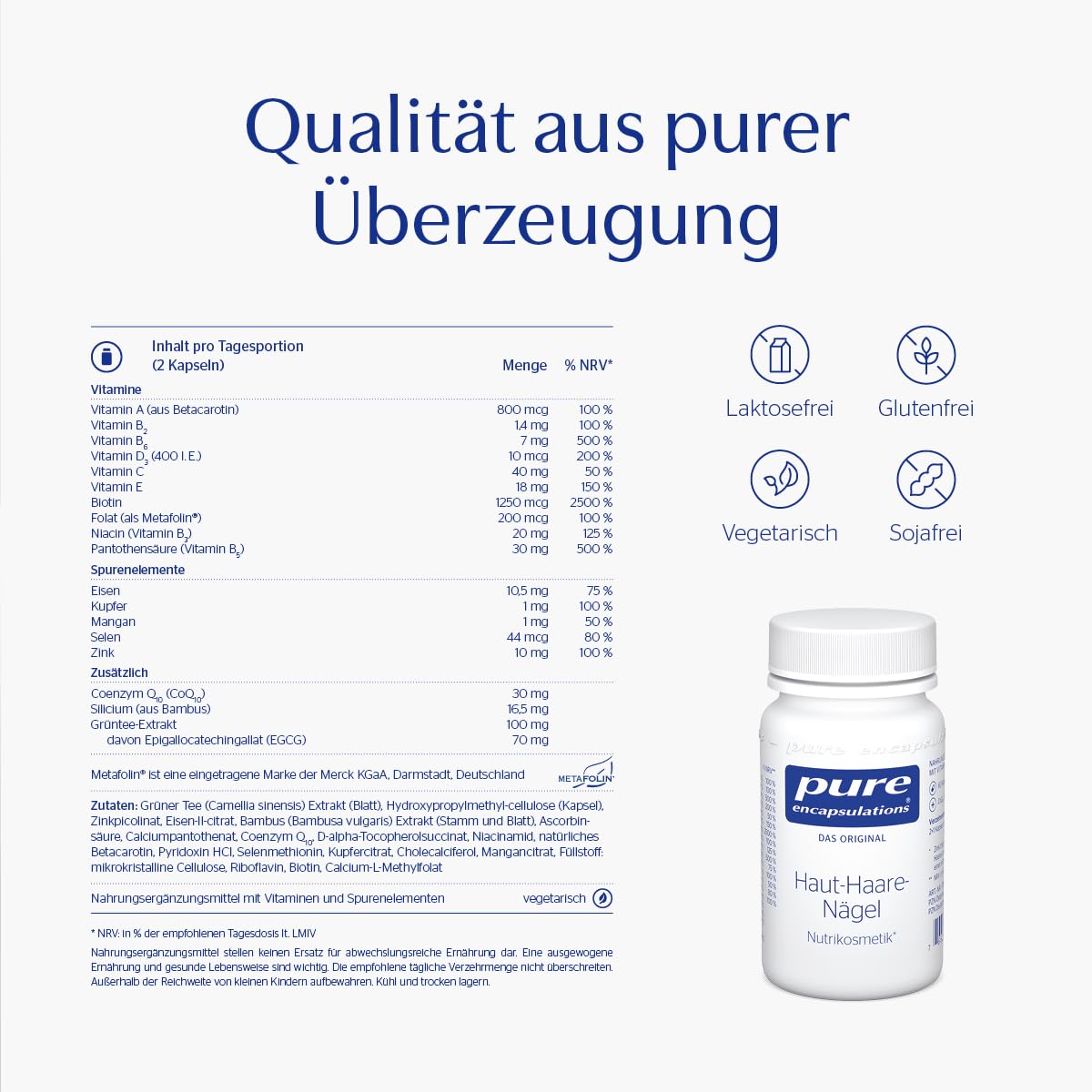 Pure Encapsulations - Haut-Haare-Nägel - Mikronährstoff-Formel mit Vitamin C, D, Biotin und Zink für Haut und Haar - 180 Vegetarische Kapseln