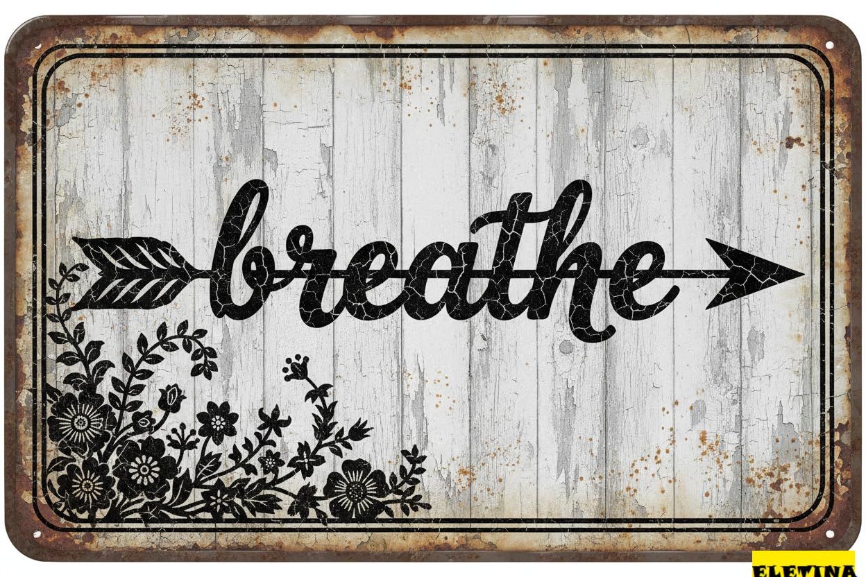 Vintage Metal Tin Sign for Man Cave Breathe Rustic Bathroom En, 8x12 Inch, Funny Vintage En Decor Laundry Room Bathroom