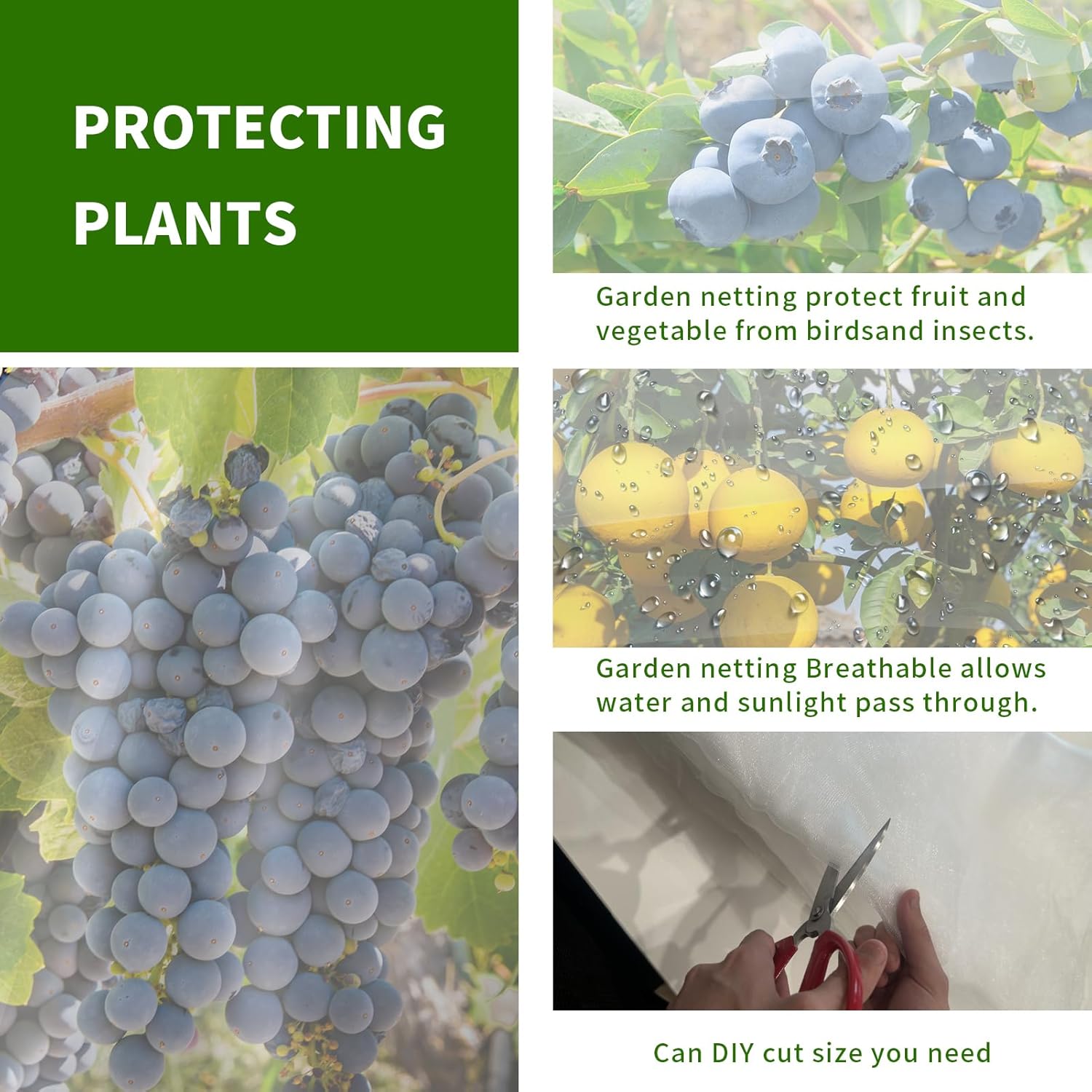 10ft x 35ft Garden Netting, Plant Mesh Netting, Garden Plant Row Cover, Greenhouse Screen Protection, Garden Net for Vegetables, Fruits, Flowers