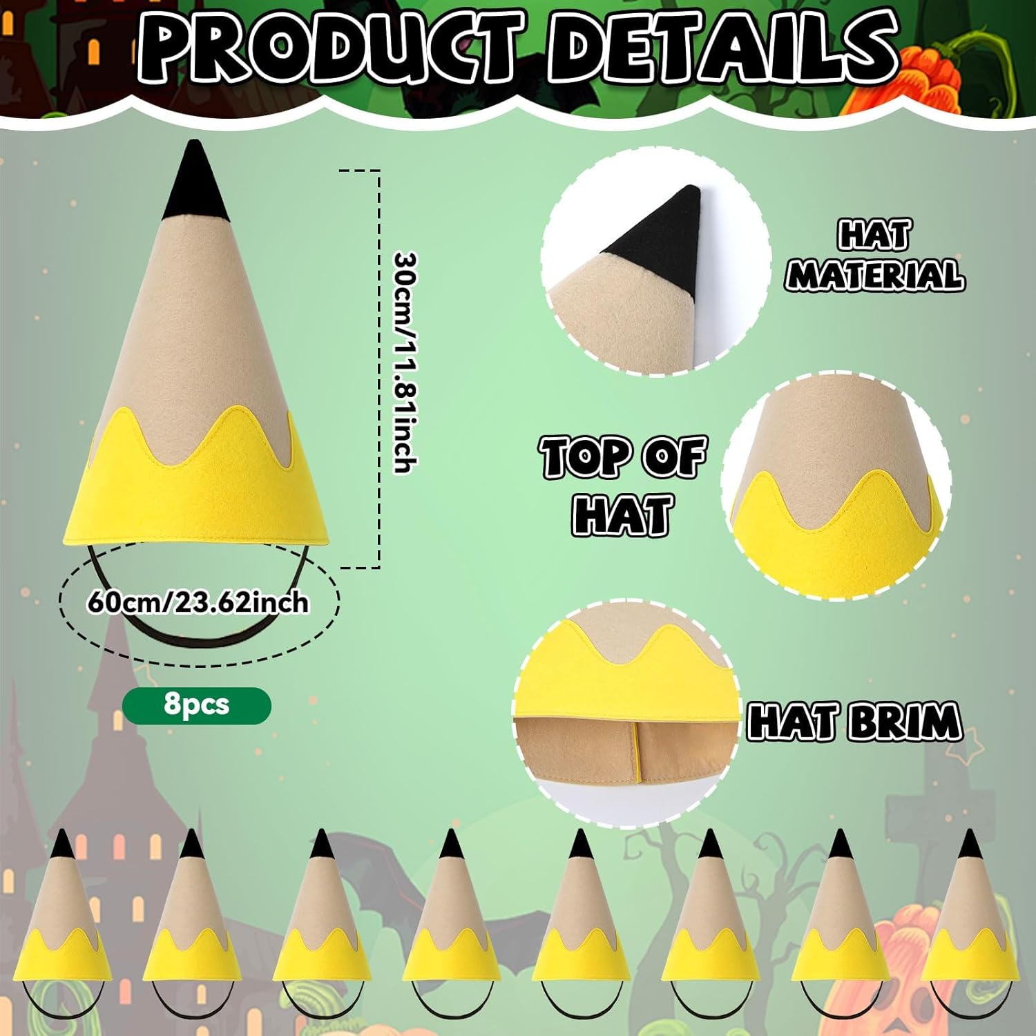 24Pcs Pencil Costume Yellow Pencil Apron Funny Gnome Cone Hats and Thigh High Socks Funny Pencils Costume Set for Adults Men Women Family Fancy Dress Outfit Back to School Halloween Cosplay Dress Up