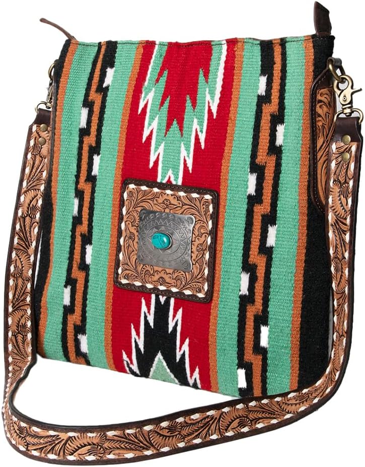 American Darling Large Crossbody Hand Tooled Saddle Blanket Genuine Leather Western Women Bag Handbag Purse | for Cute