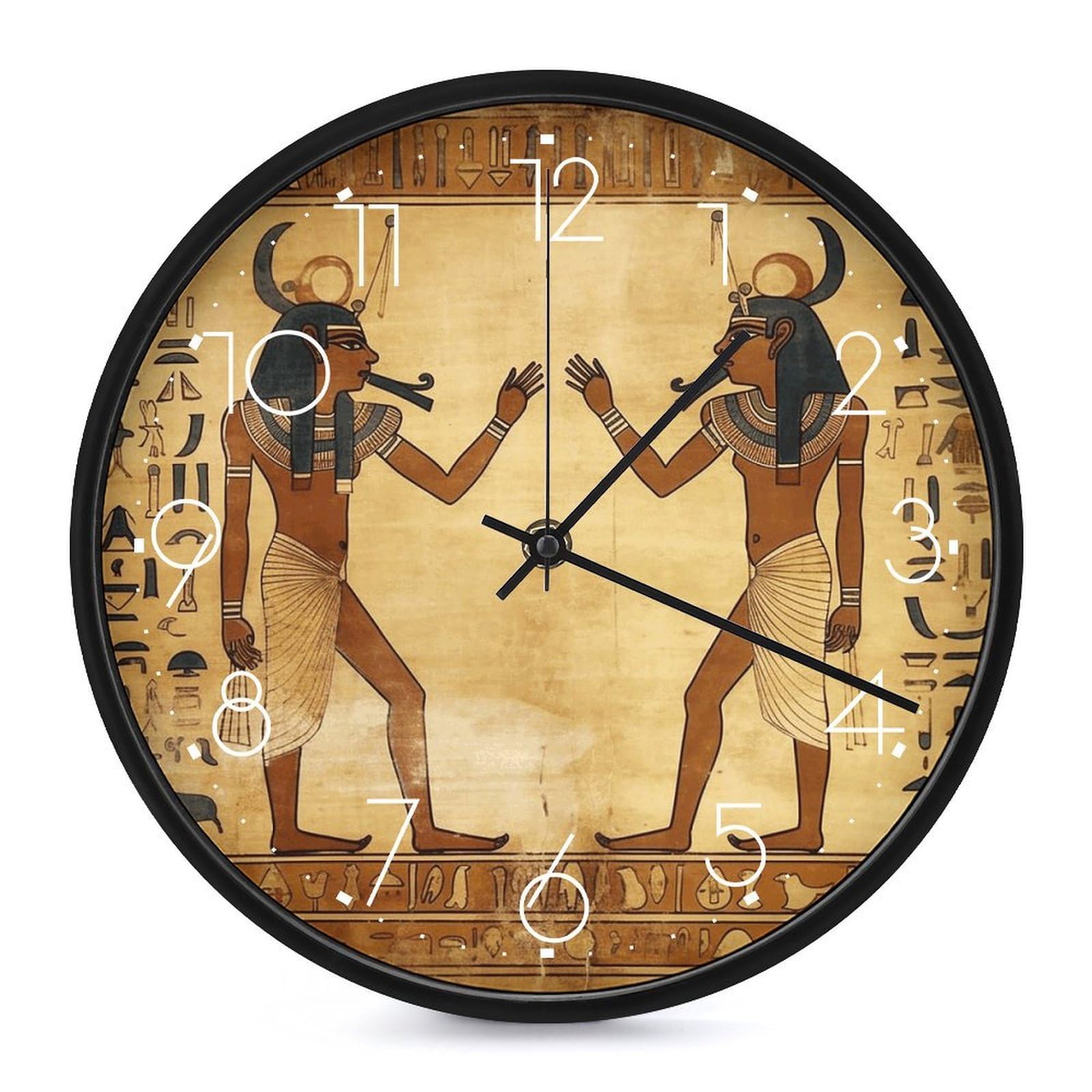 Horloge murale égyptienne vintage de 25,4 cm ronde et silencieuse