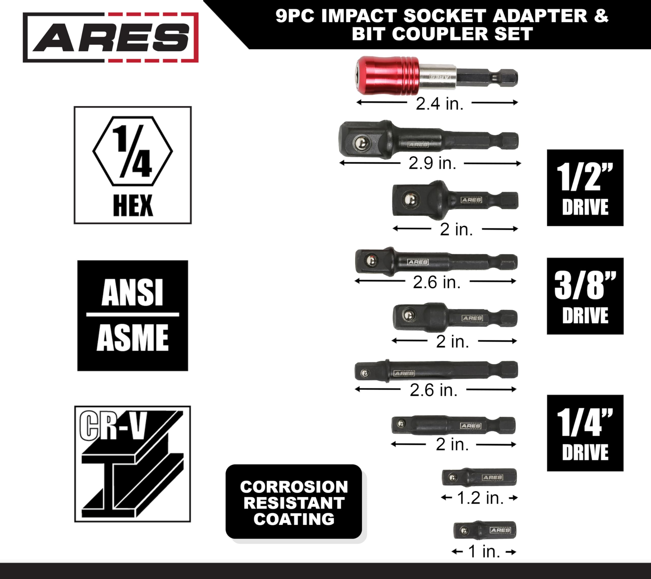 Snapklik.com : ARES 22034 9-Piece Impact Grade Socket Adapter And Bit ...