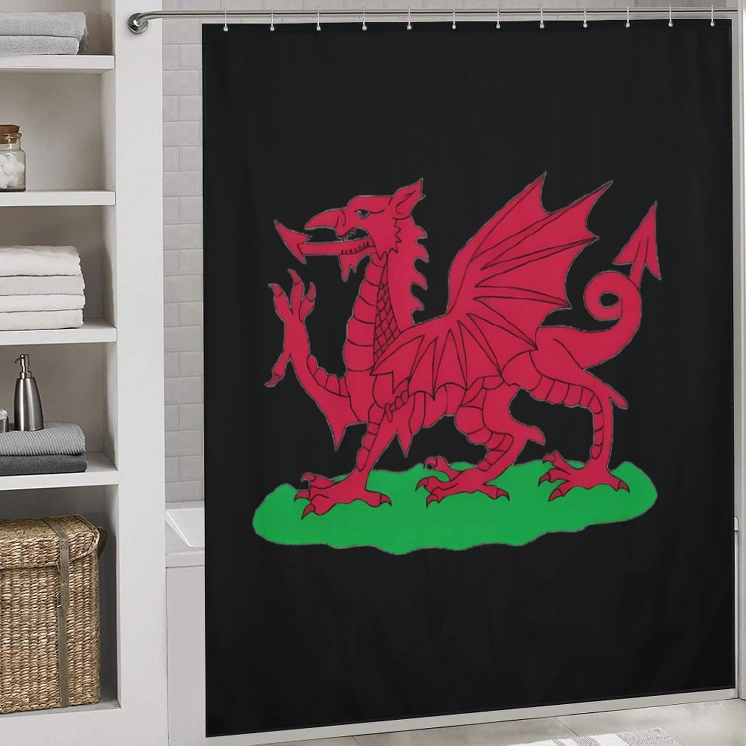 Wales Dragon Funny Shower Curtains Washable Bath Curtain Liner with Hooks for Bathroom Bath Tubs