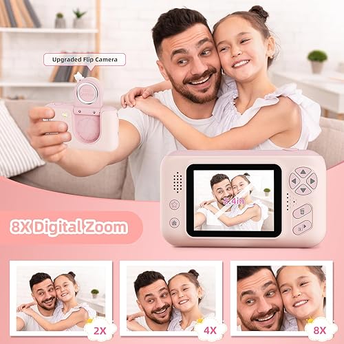 Miniatura 3 de Cámara para niños para niñas de 3, 4, 5, 6, 7, 8, 9 años, cámara selfie de video HD 1080P con tarjeta SD de 32G, juguetes de cámara digital para Rosa