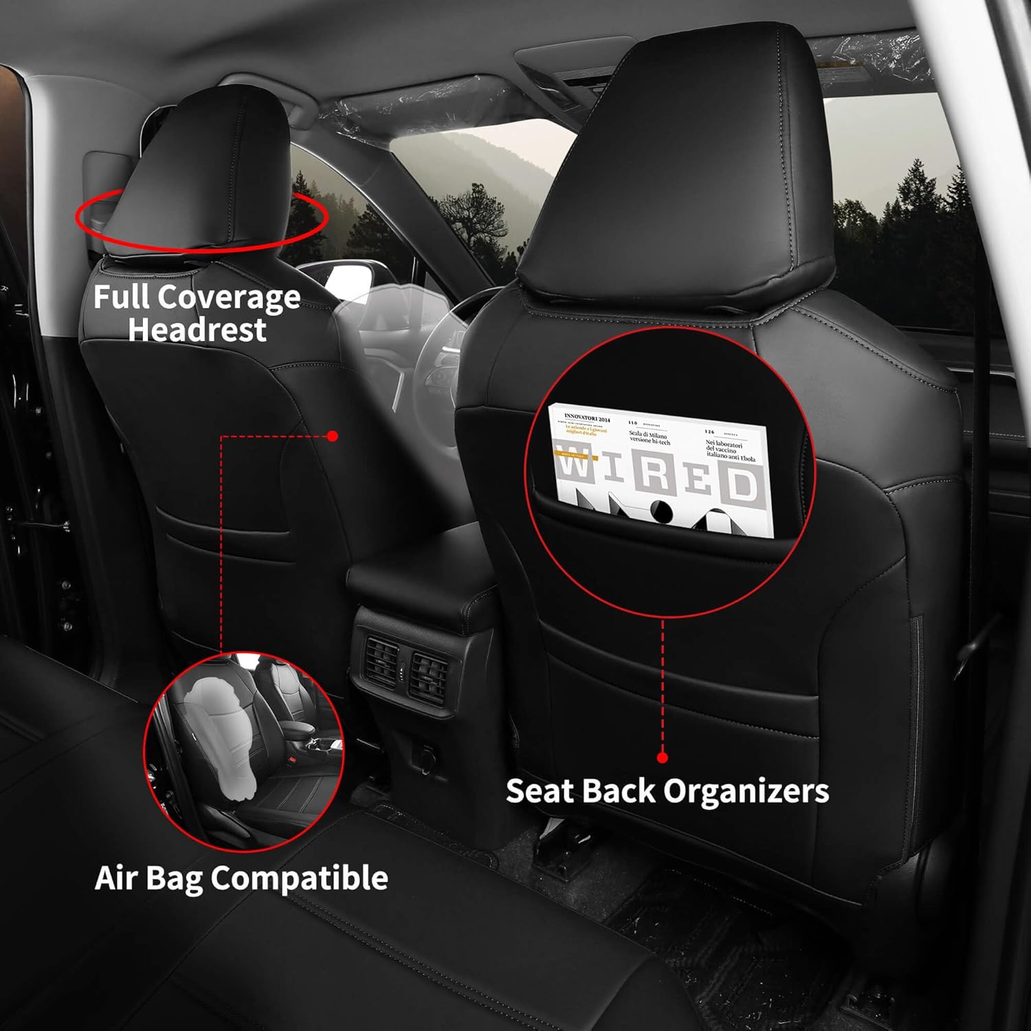 FREESOO for Toyota RAV4 Seat Covers - Custom Fit Car Seat Covers Full Set for Toyota RAV4 2025 2024-2019 LE XLE Limited XLE Premium - Luxury Waterproof Leather SUV Seat Covers - Black