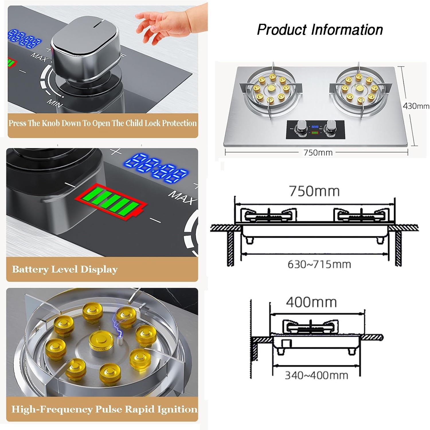 Propane Stove,Double Burner Portable Propane Stove,Stainless Steel Gas Cooktop Maximum 14330.4BTU Suitable for Kitchen RV and Apartments (Color : LPG, Size : Style 1)