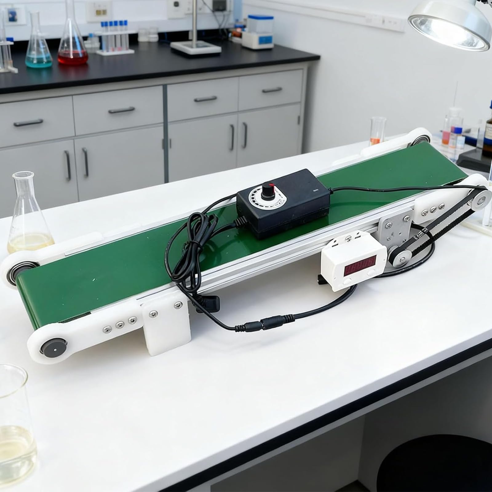 Convoyeur électrique avec compteur automatique, vitesse réglable pour laboratoires scientifiques, transformation des aliments et emballage