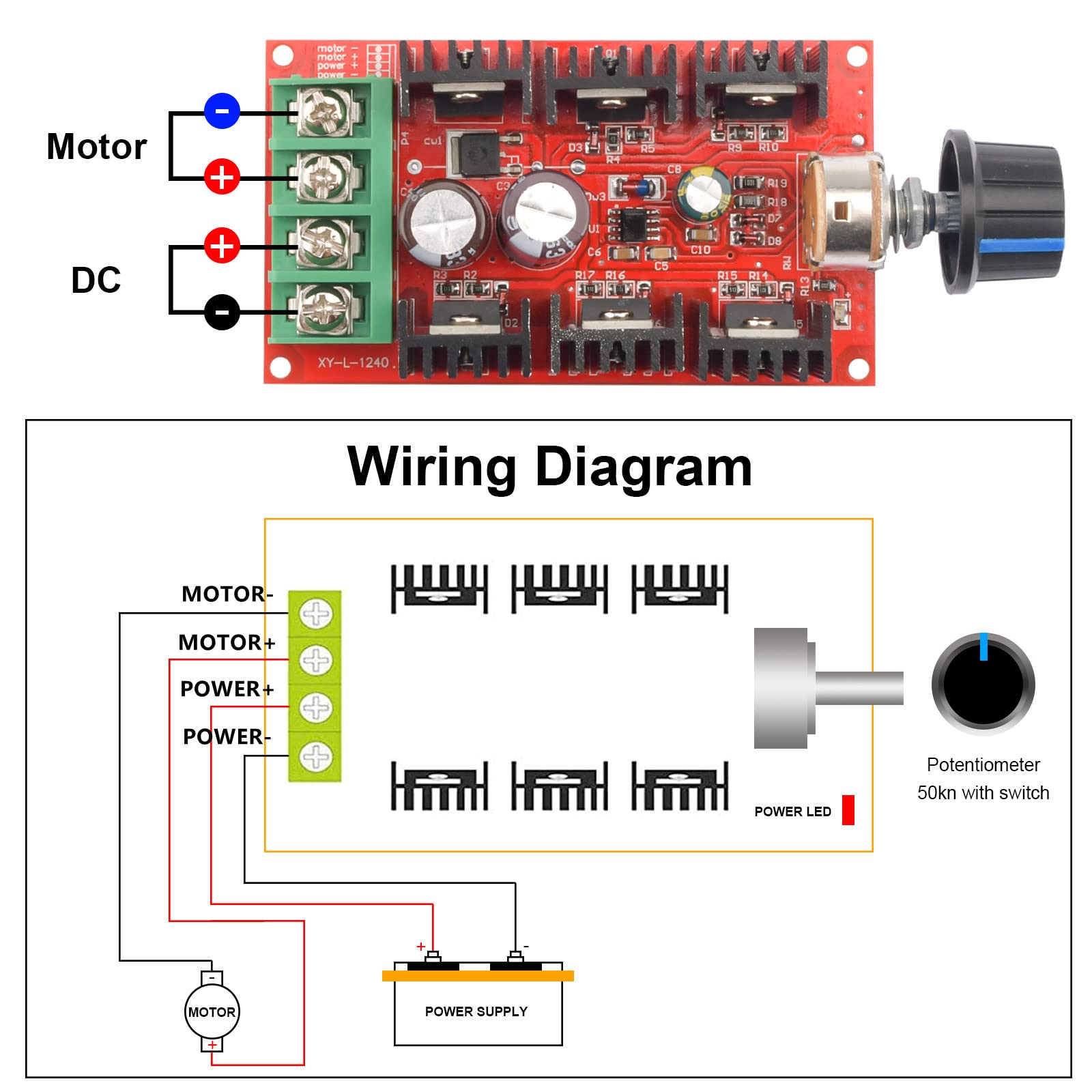 Regolatore di Velocità del Motore, Aideepen Regolatore PWM Motore DC 9-50V 40A 2000W | Controllo Velocità HHO RC | Generatore Segnale