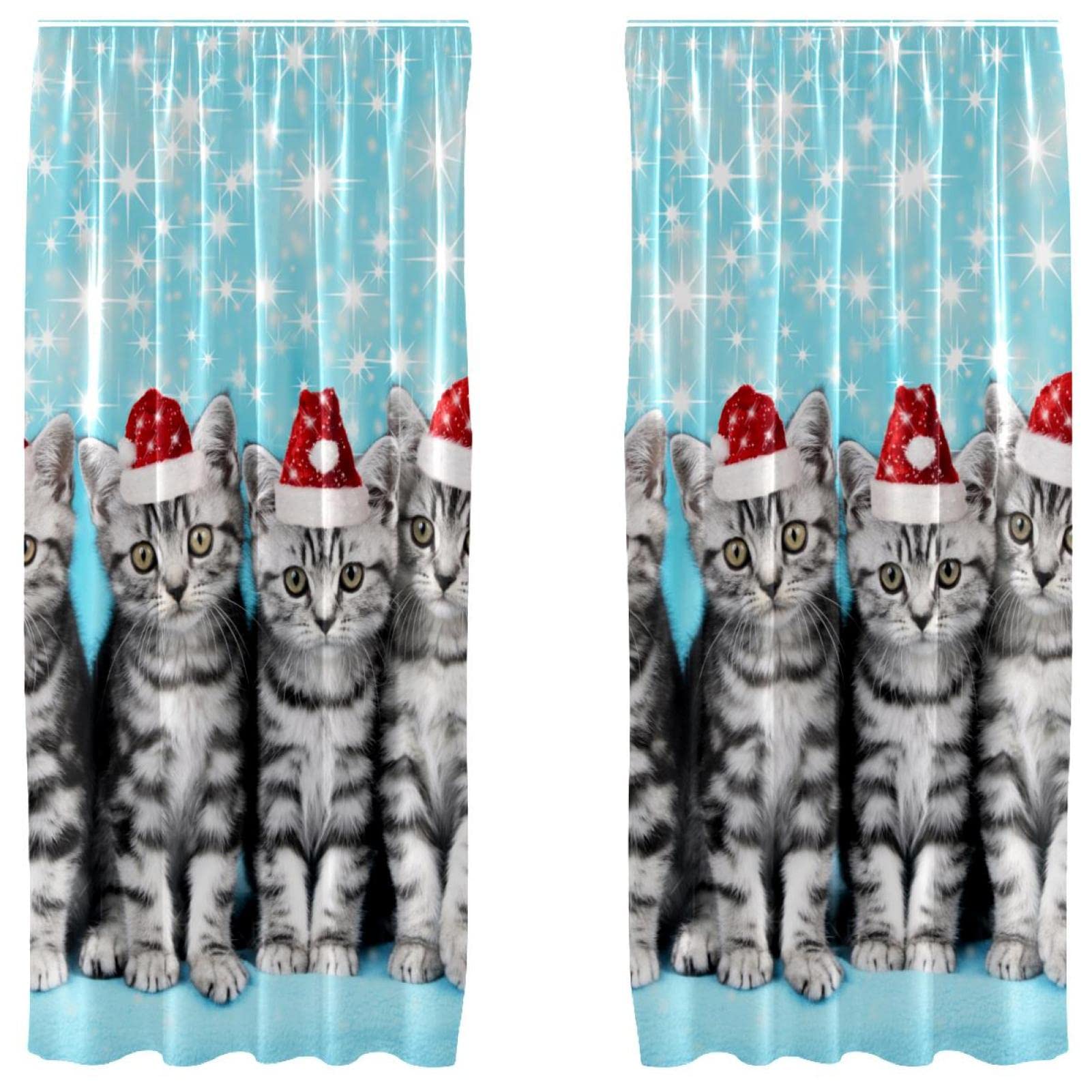 Cortinas de salón con gatos navideños | Juego de 2 piezas de 55x84 pulgadas