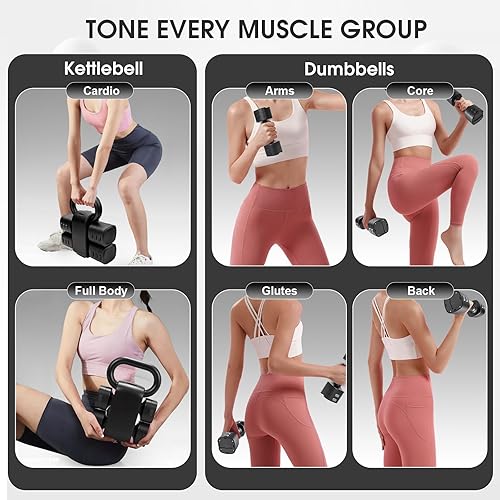 Miniatura 5 de Juego de mancuernas y pesas rusas convertibles 2 en 1 ajustables 4 en 1, juego de 2 mancuernas de peso libre, cada una de 2.2, 3.3, 4.4, 5.5 libras,