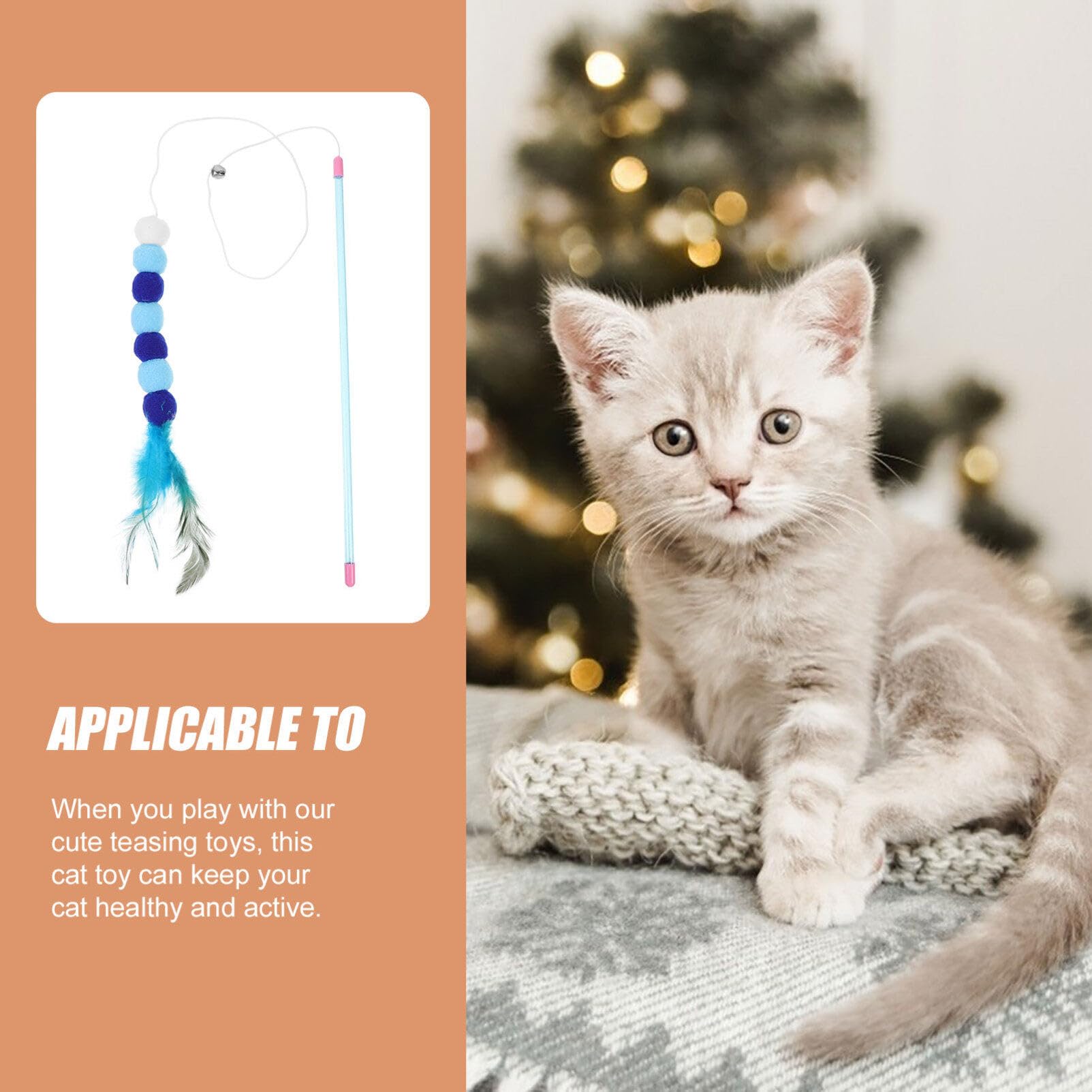 POPETPOP 4Pcs Plush Cat Teaser Wand Cat Teasing Stick with Plume and Bell Cat Teaser Wand Ball Kitten Interactive Teasing Toy for Indoor Cat Puppy Kitten