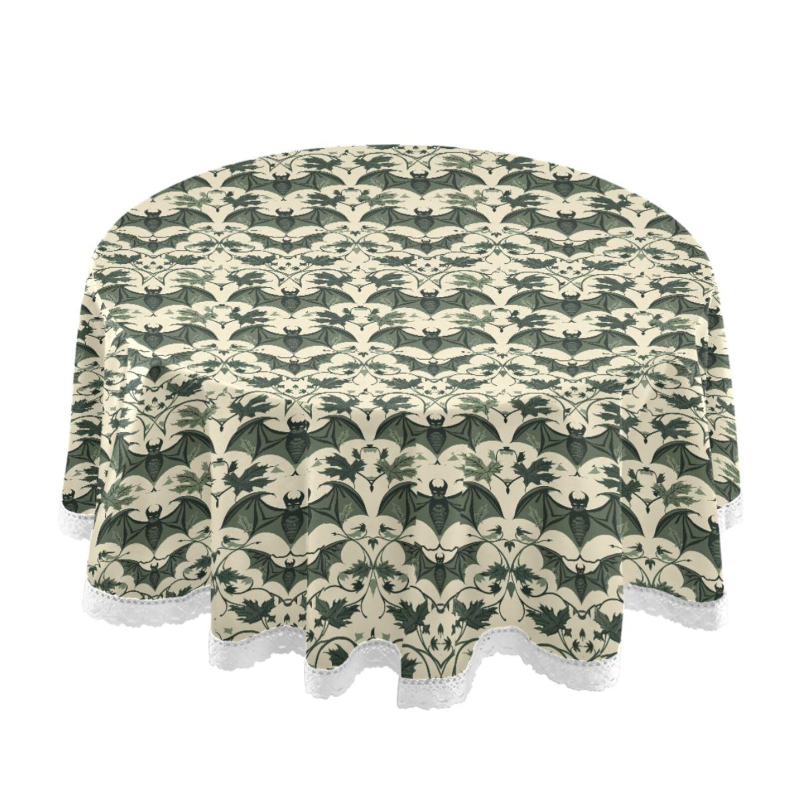 Nappe ronde moderne chauve-souris verte 152 cm finitions dentelle
