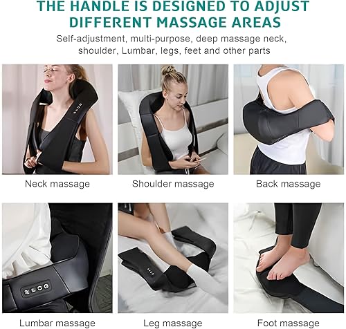 Miniatura 7 de Shiatsu Masajeador de cuello y hombros para aliviar el dolor, masajeador eléctrico de cuello con calor para relajación de espalda, hombros y