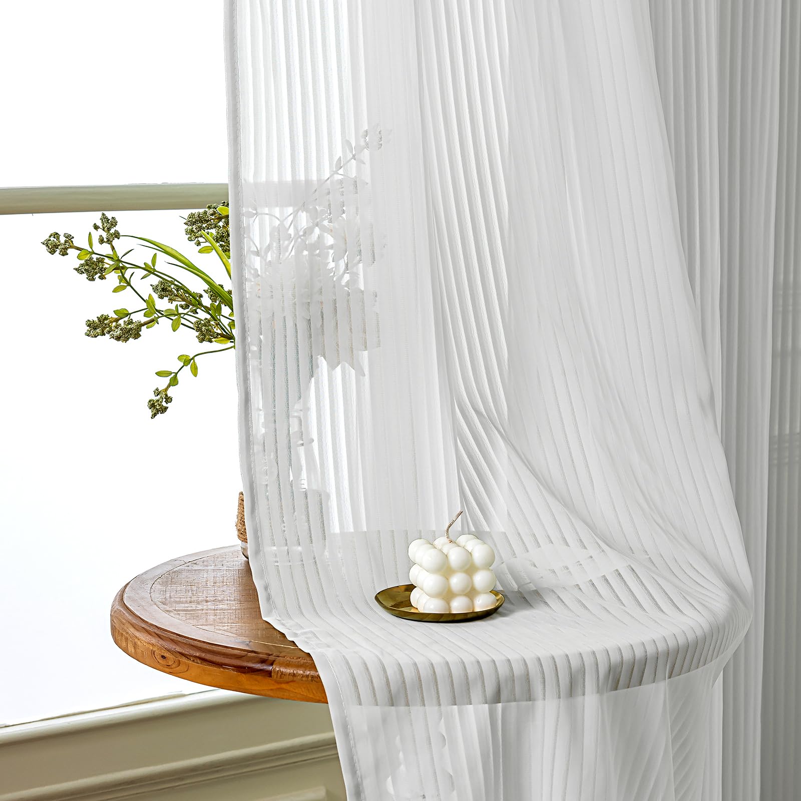 AJAZZ Two Way Hanging Net Curtains for Windows Rod or Velcro Voile Curtain Sheer Panel，W 39" x L 48" (2 Panels) White
