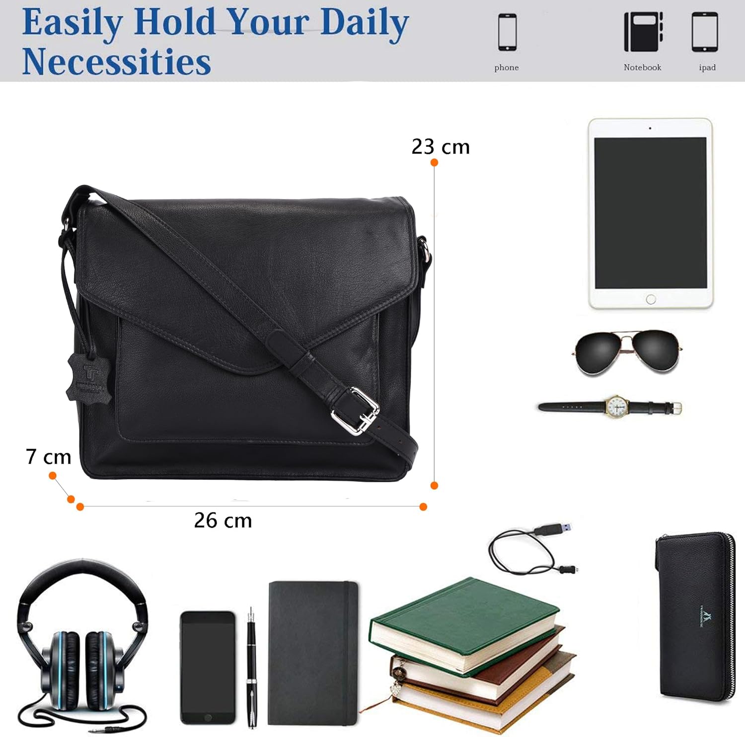 TRUTANN Leather Bag - Real Genuine Leather Crossbody Handbag | Vintage Messenger Satchel with Adjustable Strap | Shoulder Bag - Image 5