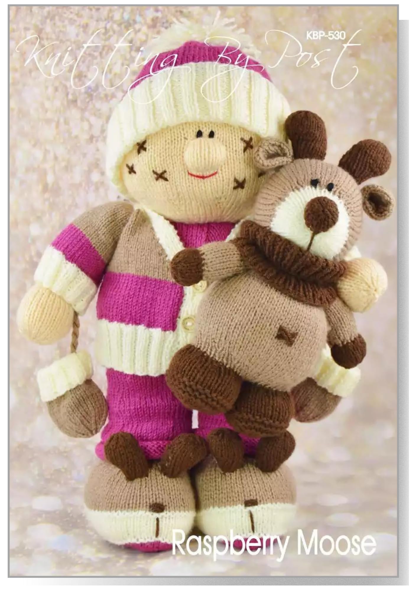 Knitting By Post Knitting Pattern For Raspberry Moose. A Festive Doll Animal Soft Toy A5 Booklet