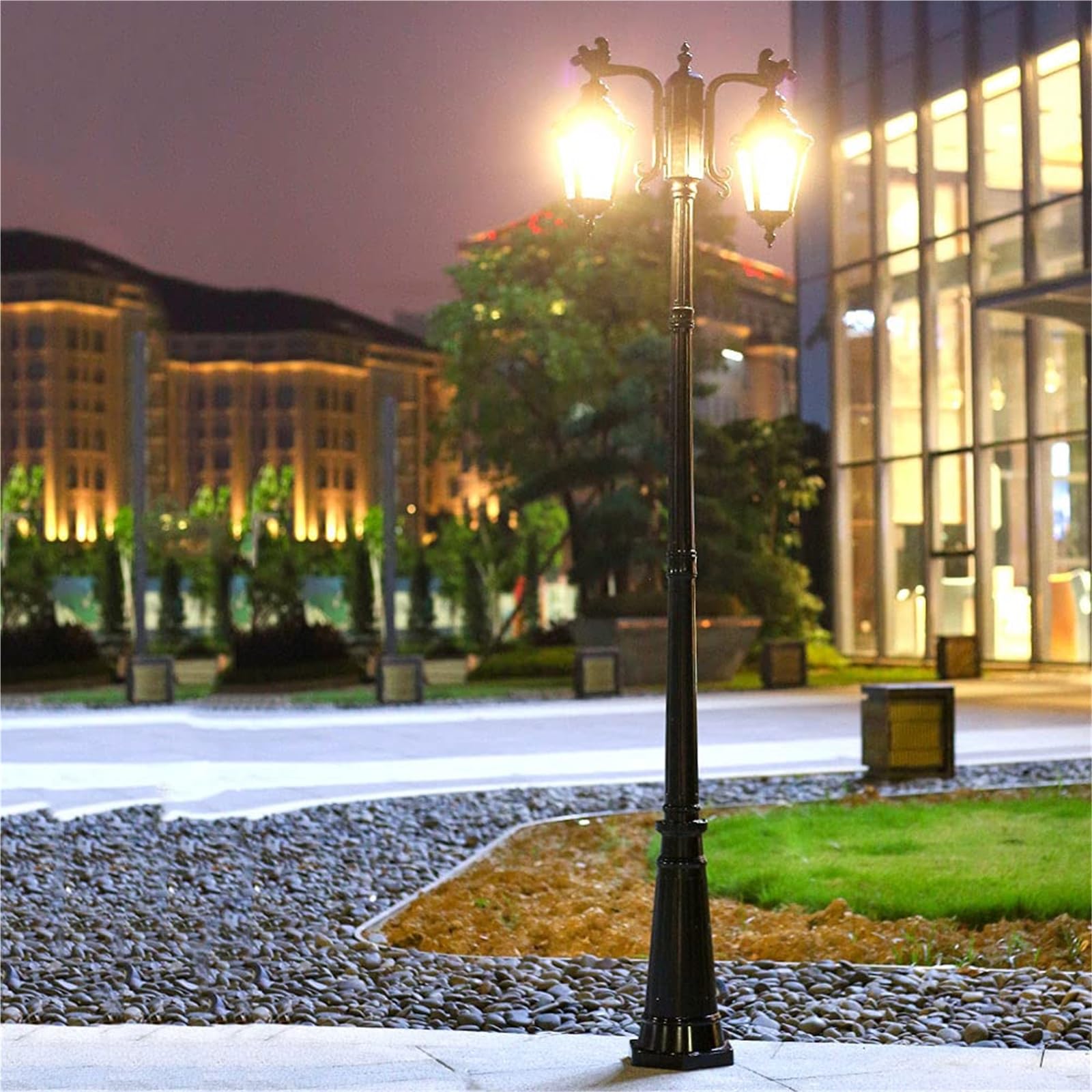 Lampy Solarne Na Słupku, Zewnętrzne Lampy Na Słupku, 2-Lampowe Lampy Zewnętrzne, Wodoodporne Oświetlenie Ogrodowe Na Wysokim Słupie, Aluminiowe Lampy Na Słupku Ogrod,One Color-Height 230cm