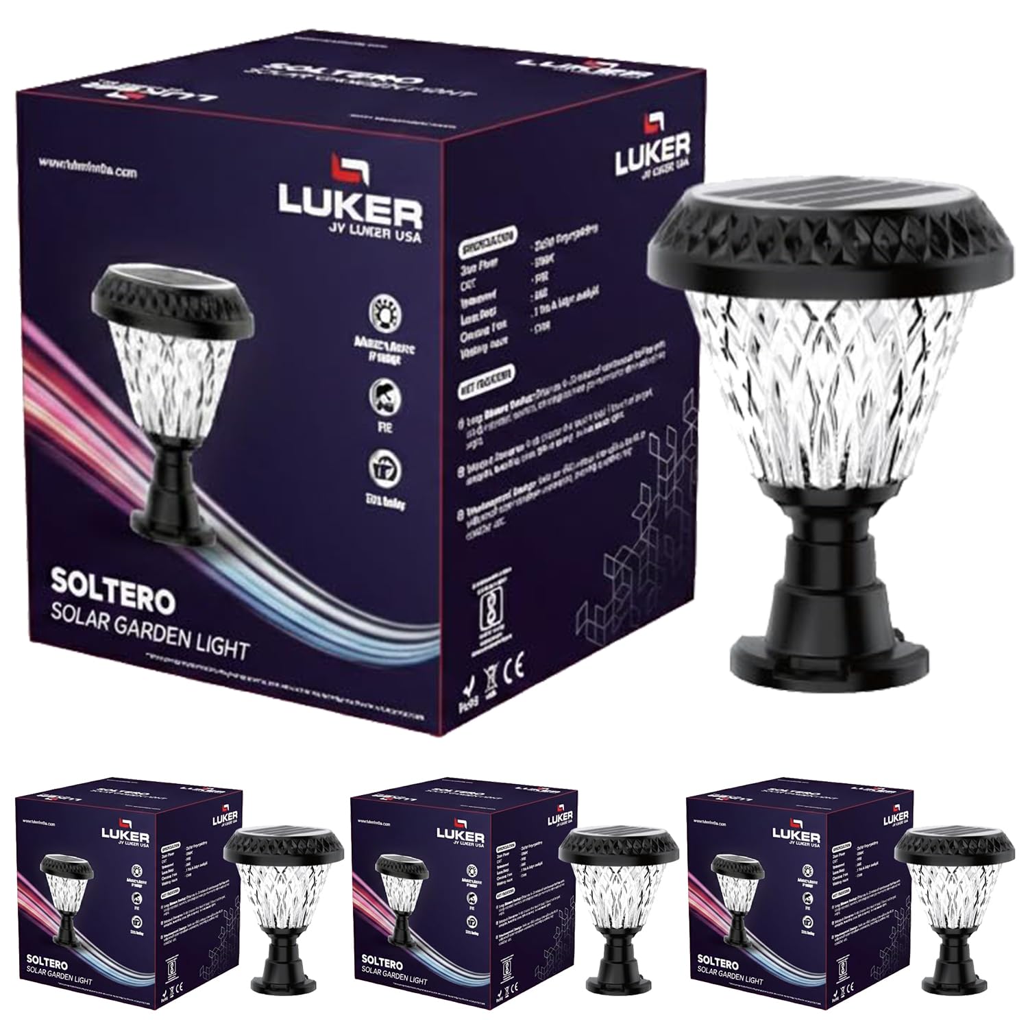 LUKER JVLuker Led Solar Gate Light Dusk To Dawn Auto On/Off Sqaure Shape Water Resistant Pole Mounted Fixture Night Lights for Garden Patio and Fence Lamp, 1 Year Warranty (Pack of 4, Warm White)-image-41