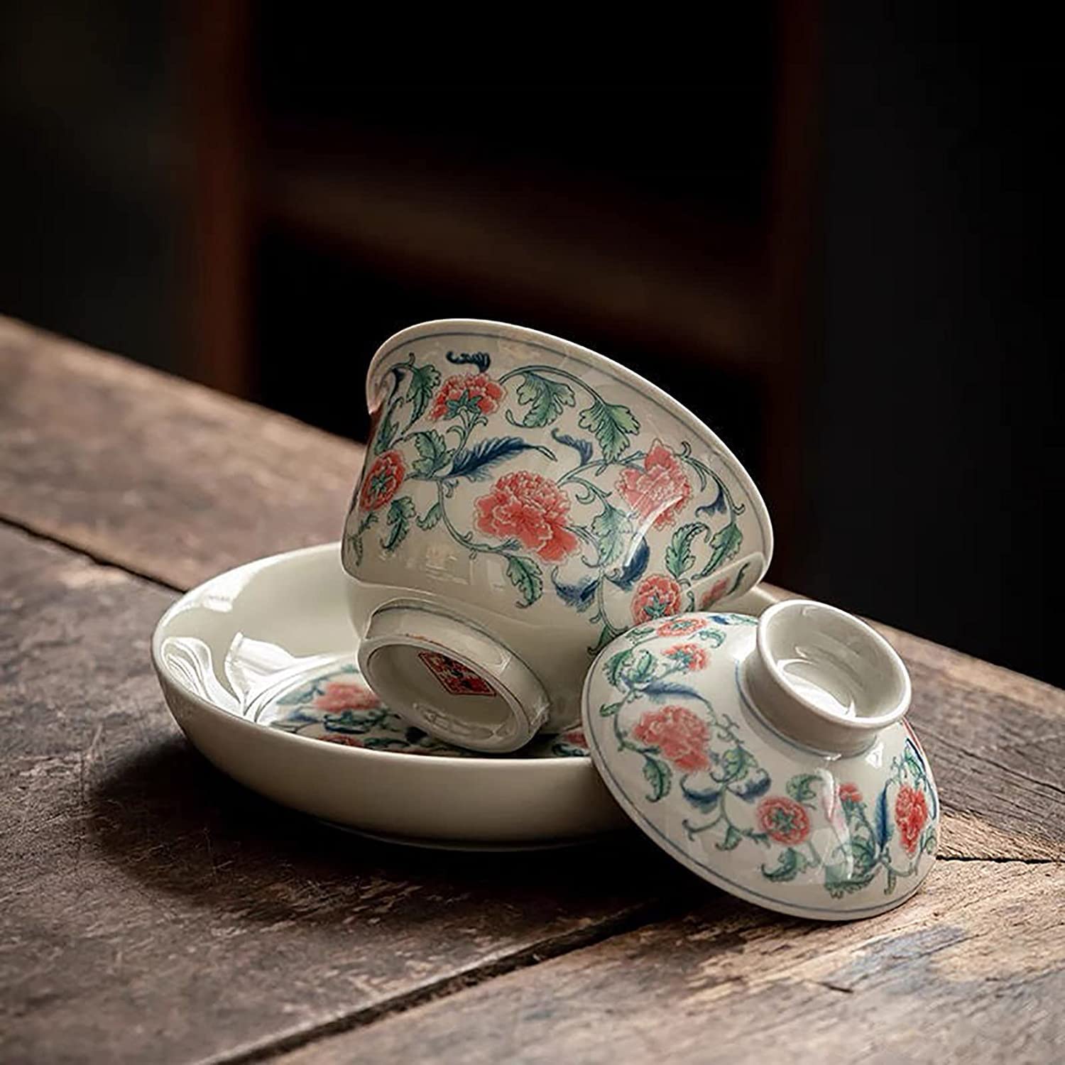 Herbata herbaty， Miski, filiżanki do herbaty Chińskie tradycyjne naczynia Ręcznie robione emaliowane malowane porcelanowe Gaiwan Kungfu miska z pokrywką i spodkiem