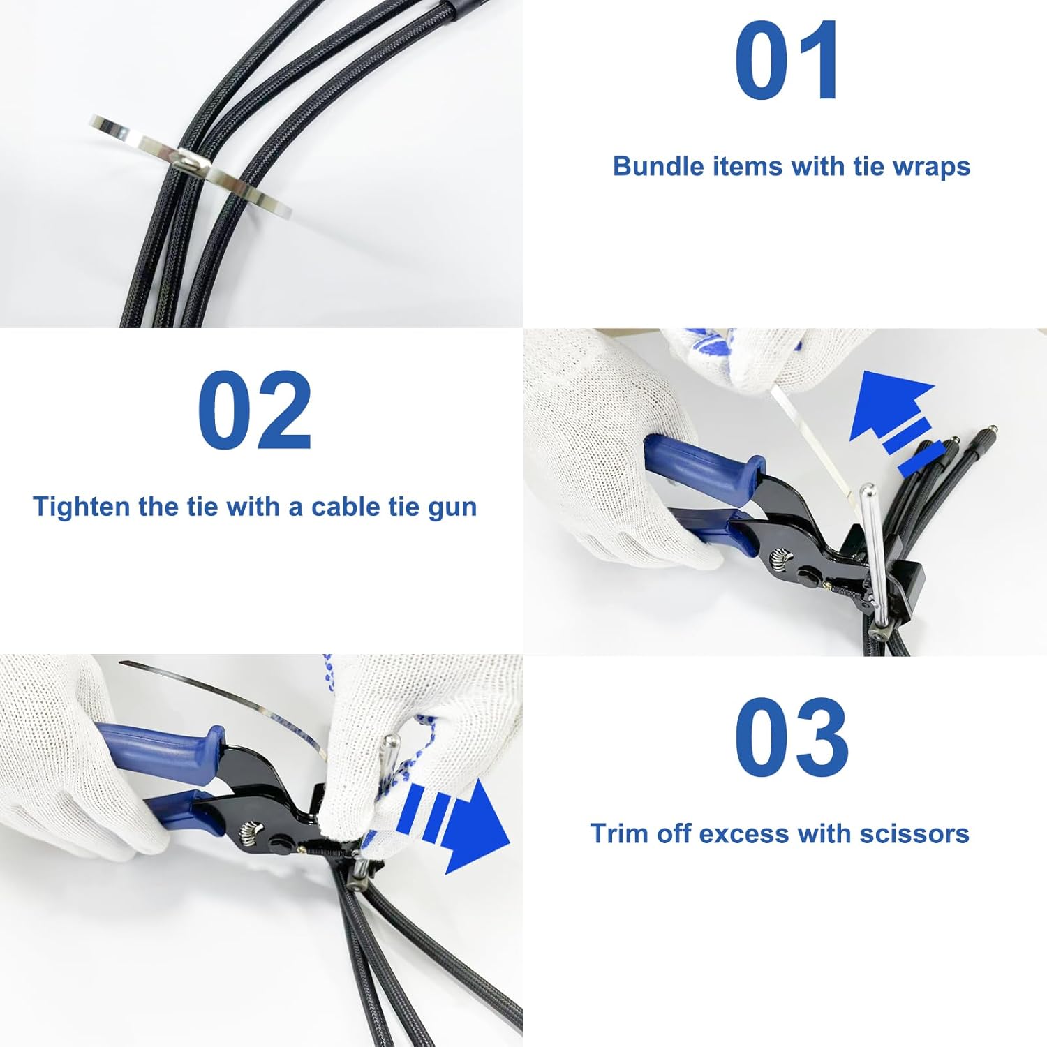 Heavy Duty Stainless Steel Zip Tie Gun Kit with 100pcs Self-Locking Metal Cable Ties, Duty Outdoor Adjustable Fastening Cutting Tie Tool Sets, Durable & Adjustable Tool Set (Blue)