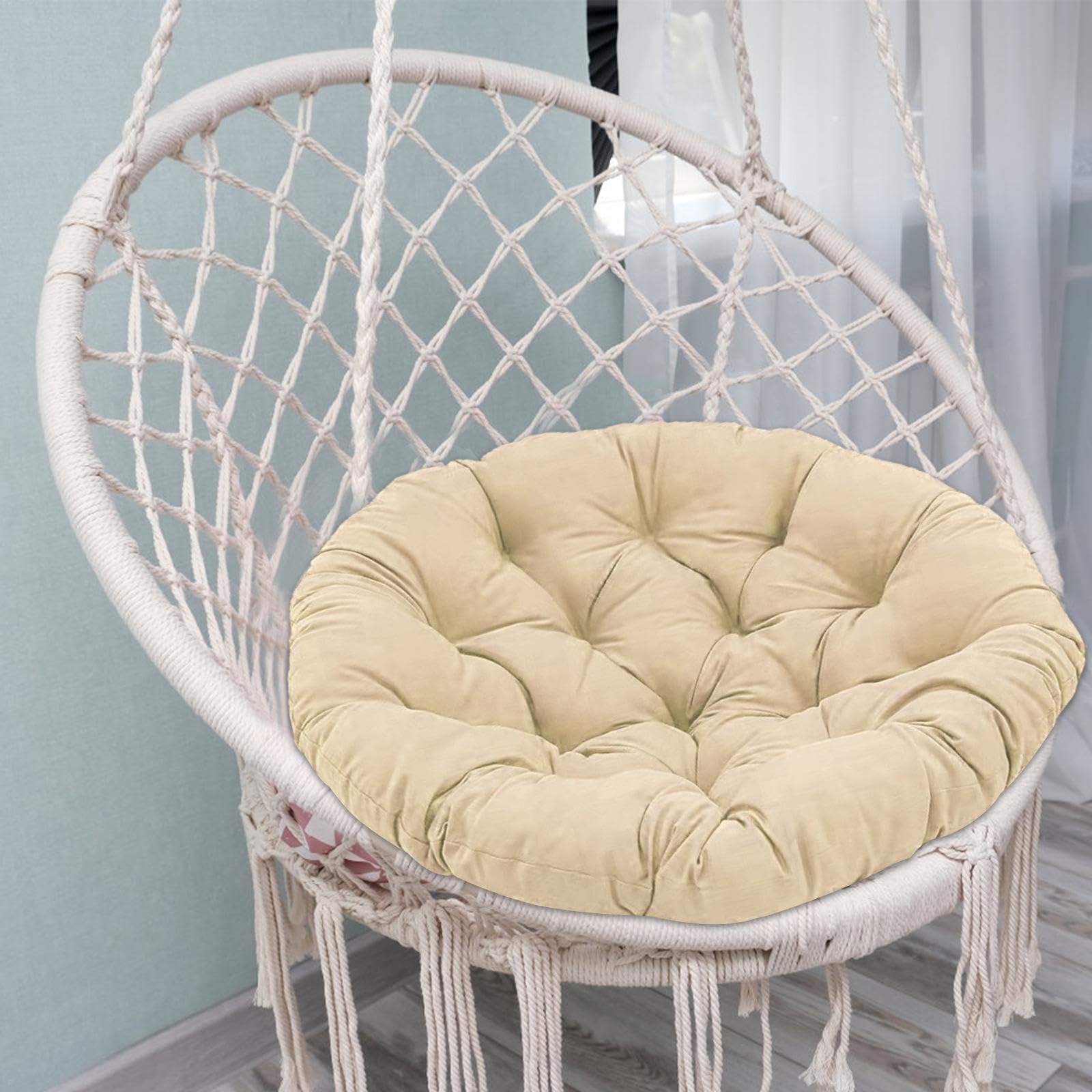 perfk Cuscino per Sedia Rotondo Imbottito da 50 cm a Forma di Cuscino per Sedia sospesa Tappetino per Sedia da Giardino Lavabile Resistente all'Acqua, Cachi